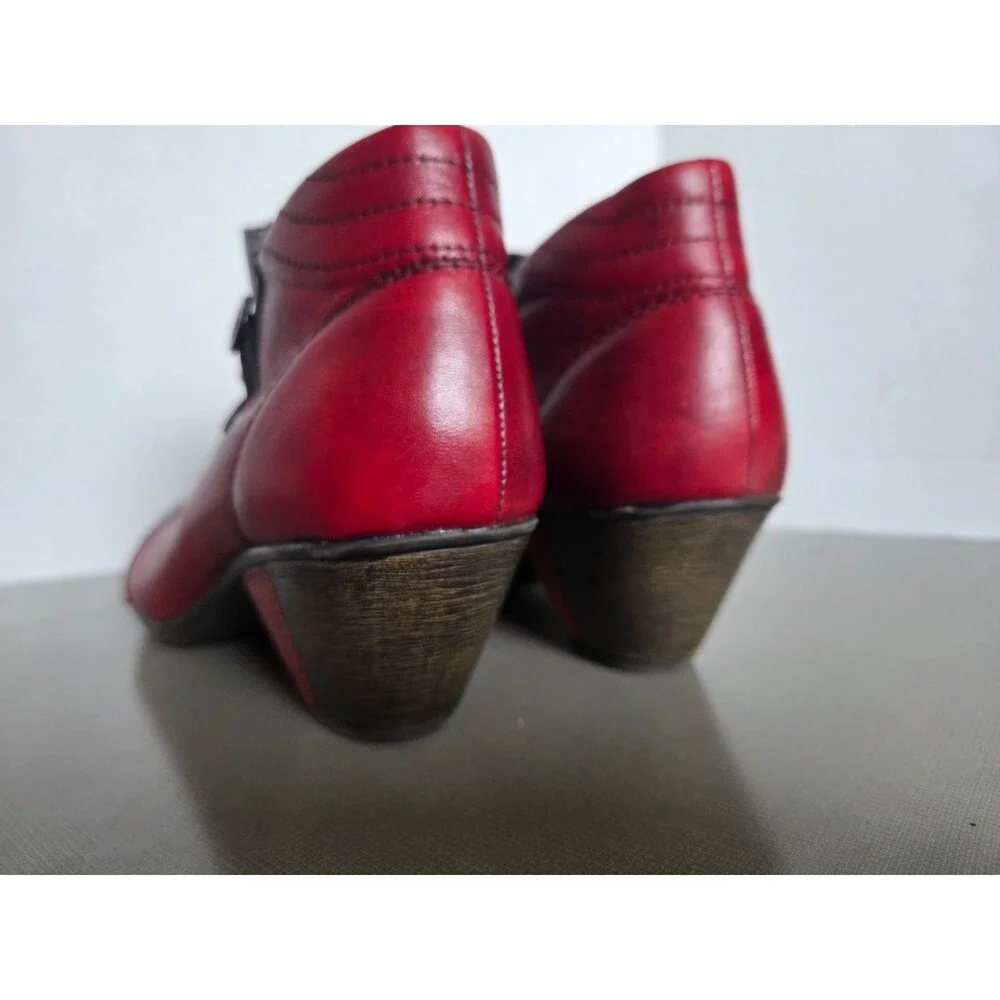 Remonte Dorndorf Red Heeled Leather Lace up Booties Boots Side Zip Womens 37